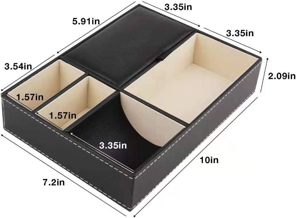 Baoyun Mens Valet Tray Organizer, Mens Jewelry Box, Nightstand Organizer for Men with 5 compartments, Faux Leather Key Tray for Entryway Table, Bedside Storage for Watch, Coin, Phone Gifts for Men