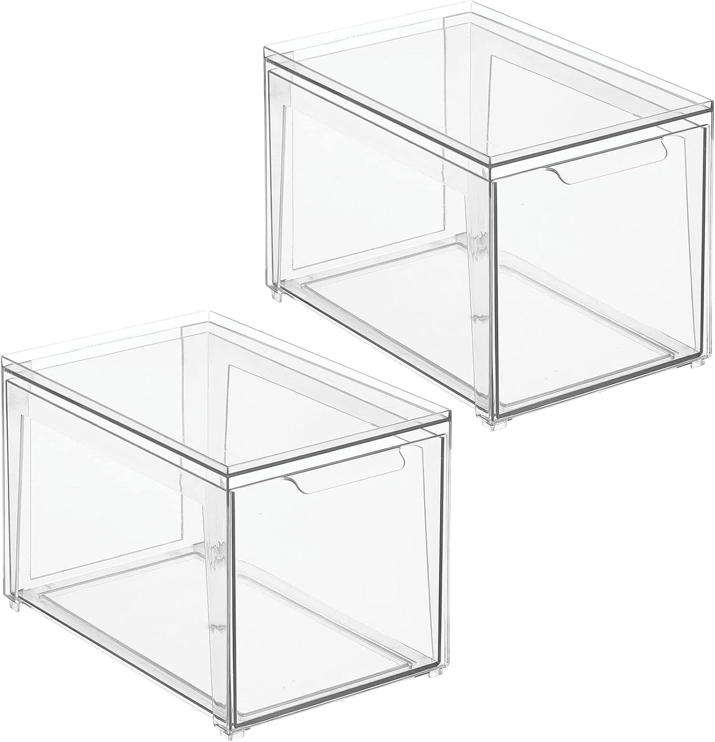 mDesign Plastic Stackable Closet Storage Organizer Bin Containers with Front Pull Drawer for Cabinet, Desk, Shelf, Cupboard, or Dresser Organization - Lumiere Collection - Clear