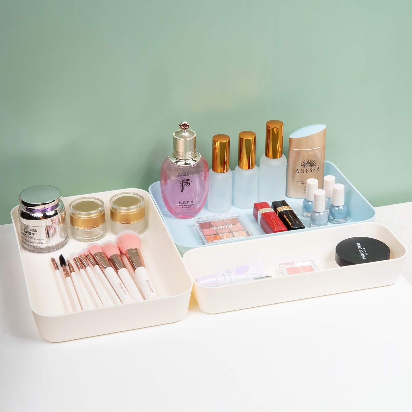 Backerysupply (9 Piece Set) Large Size Plastic Desk Drawer Organizers For Makeup Bathroom Office Kitchen Three Colors