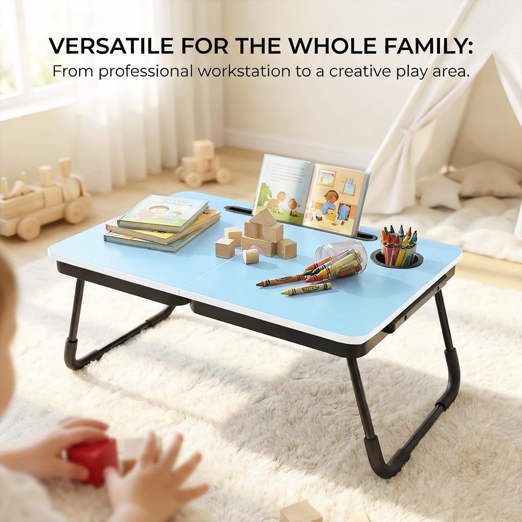 BUYIFY Foldable Laptop Bed Desk for Couch, Sofa - Large Lap Desk Tray Table with Cup Holder and Tablet Slot - Portable Notebook Stand for Eating, Writing, Studying and WFH -NEW-006
