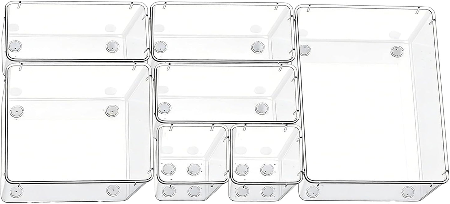 Clear Acrylic Drawer Organizer Trays, 5 Size Junk Box Organization Small Storage Container Bin for Desk Makeup Bathroom Vanity Kitchen Tool Make Up Workspace Home Dorm Apartment Office Room Nightstand