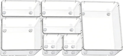 Clear Acrylic Drawer Organizer Trays, 5 Size Junk Box Organization Small Storage Container Bin for Desk Makeup Bathroom Vanity Kitchen Tool Make Up Workspace Home Dorm Apartment Office Room Nightstand