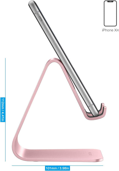 OMOTON Upgraded Aluminum Cell Phone Stand for Desk, C1 Durable Cellphone Dock with Protective Pads, Smart Stand Designed for iPhone17, 16/15/14/13 Pro Max Air, iPad mini, Android Phones,Rose Gold
