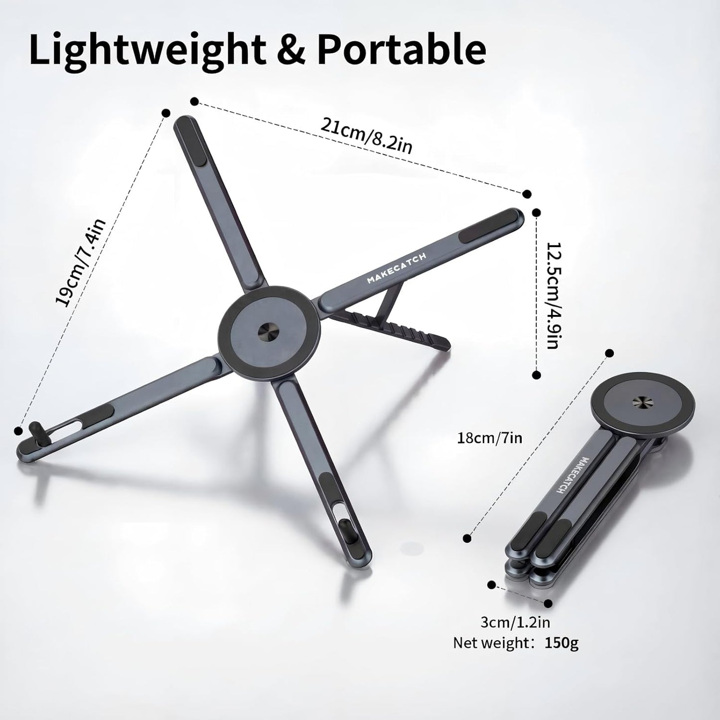 Adjustable Laptop Stand for Desk with Magnetic Phone Holder, MagSafe Compatible Portable Foldable Computer Riser for MacBook, iPhone, iPad, Tablet - Perfect for Office, Home, Traveling