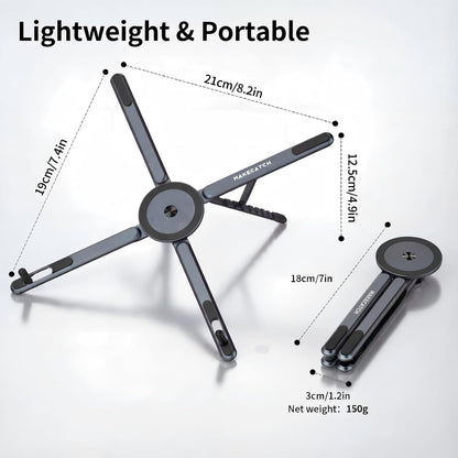 Adjustable Laptop Stand for Desk with Magnetic Phone Holder, MagSafe Compatible Portable Foldable Computer Riser for MacBook, iPhone, iPad, Tablet - Perfect for Office, Home, Traveling