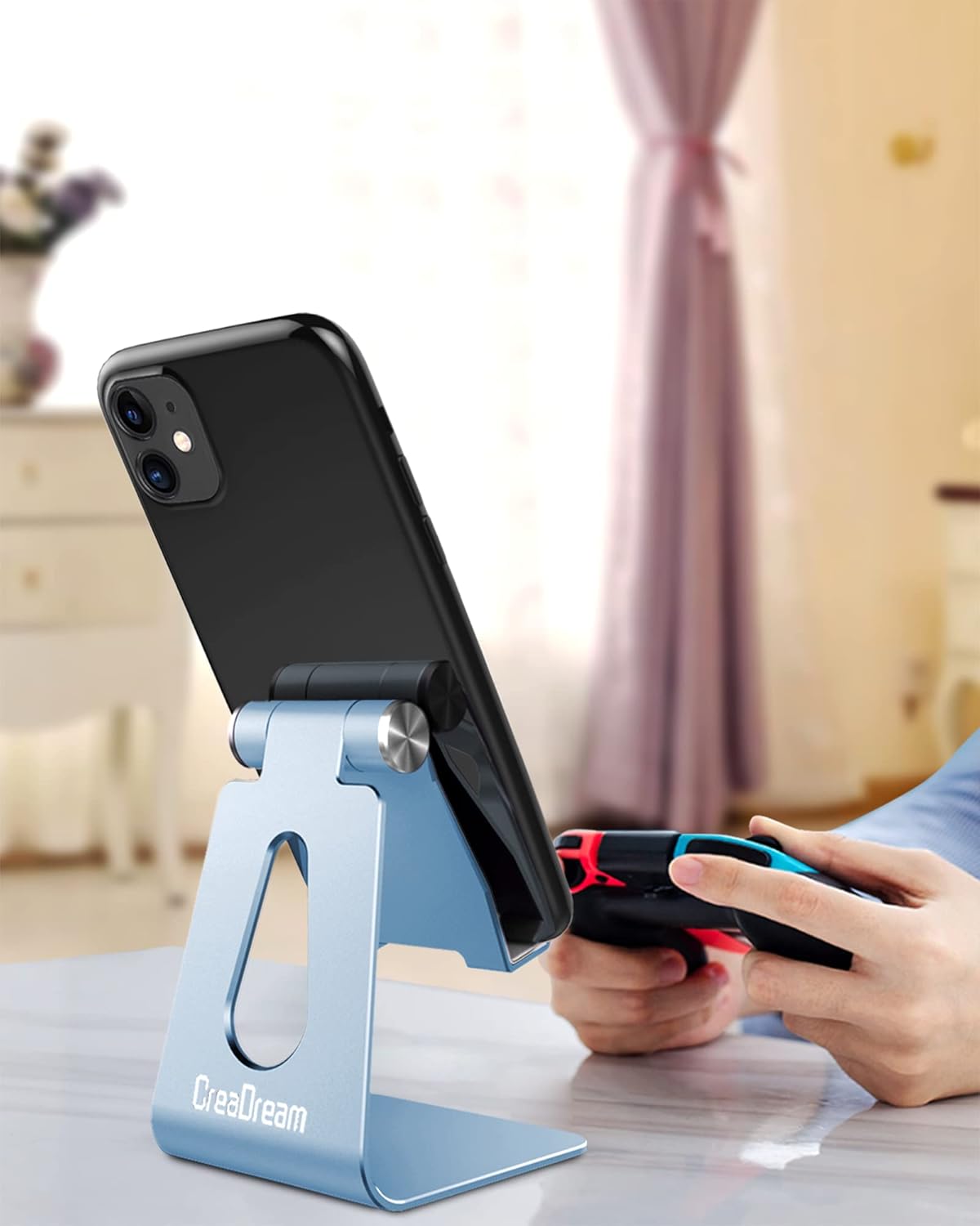 CreaDream Adjustable Cell Phone Stand, Phone Stand, Cradle, Dock, Holder, Aluminum Desktop Stand Compatible with Phone 16 15 14 13 12 11 Pro Max Plus SE, Accessories Desk, All Mobile Phones-Rose Gold