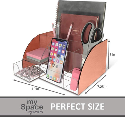 My Space Organizers Clear Acrylic Desk Oganizer, 9 Compartments, Office Supplies and Desk Accessories Organizer, Home Decor Desktop Organizer (Clear)