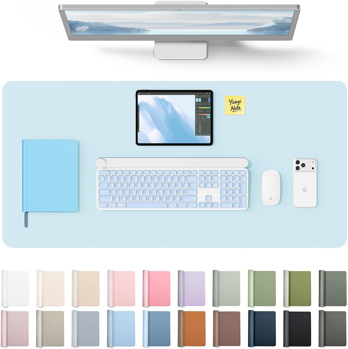 YSAGi Leather Desk Protector, Office Mat, Large Mouse Mat, Non-Slip PU Leather Blotter, Laptop Pad, Waterproof Writing Pad for Office and Home (Light Pink, 23.6" x 13.8") - Colors B