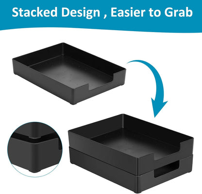 Letter Tray, Desk Organizer Tray, A4 Plastic Paper Tray Organizer for Desk, Stackable Rectangular Inbox Mail File Holder, Drawer Organizer for Desk Accessories Office School Home Supplies (Black)