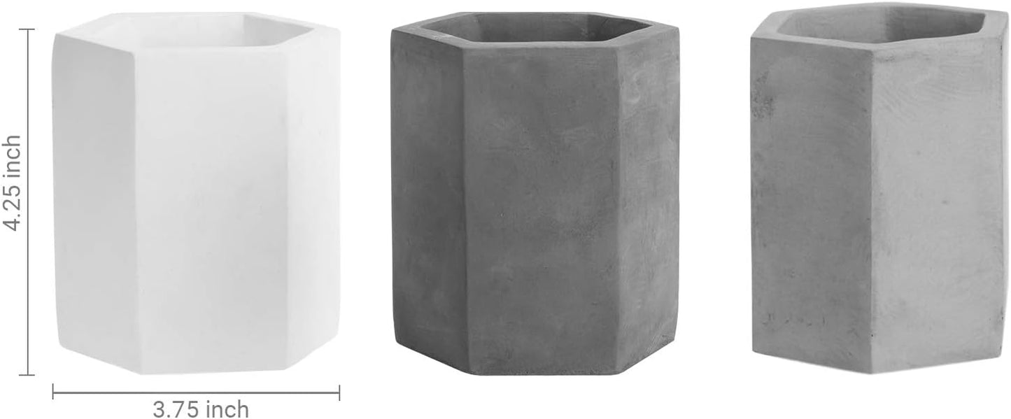 MyGift Pen Holder Pencil Holder For Desk,Pen Cup Holder For Desk,Concrete Desktop Pencil Cup,Modern Gray-Tone,Set of 3