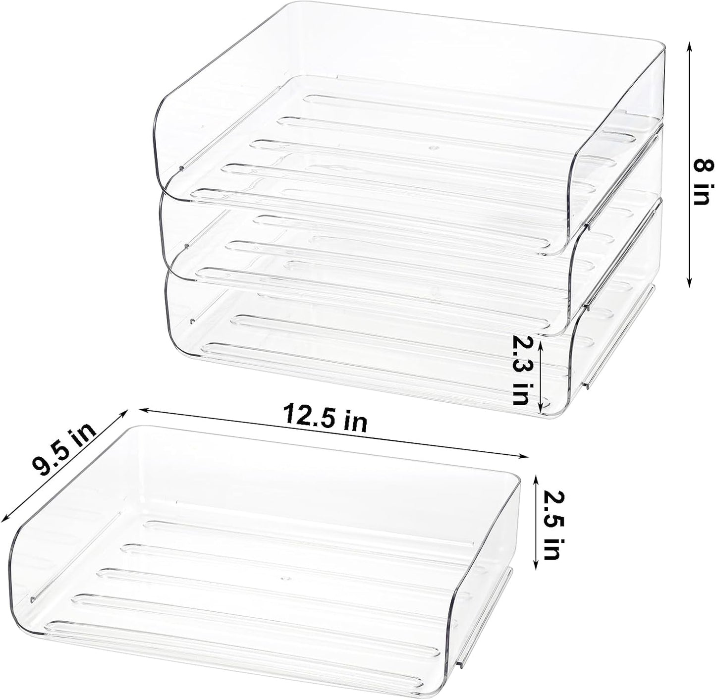 Okllen 3 Pack Stackable Paper Trays, Clear PET Desk Letter Tray Set, 3 Tier File Document Organizer Tray for A4 Paper, Magazine, Receipts, Office Supplies