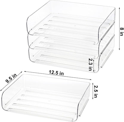 Okllen 3 Pack Stackable Paper Trays, Clear PET Desk Letter Tray Set, 3 Tier File Document Organizer Tray for A4 Paper, Magazine, Receipts, Office Supplies