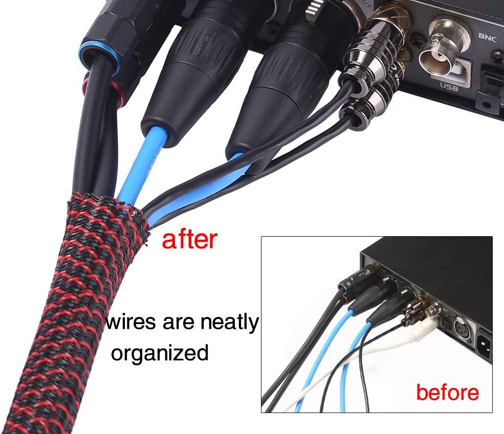 Alex Tech 10ft - 1/2 inch Cord Protector Wire Loom Tubing Cable Sleeve Split Sleeving For USB Cable Power Cord Audio Video Cable – Protect Cat From Chewing - Black