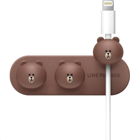 elago | LINE Friends Magnetic Cable Management Buttons, Organize 3 Cables, Powerful Magnets, Reusable Sticker Attaches to Surface, Desk Organization (Brown)