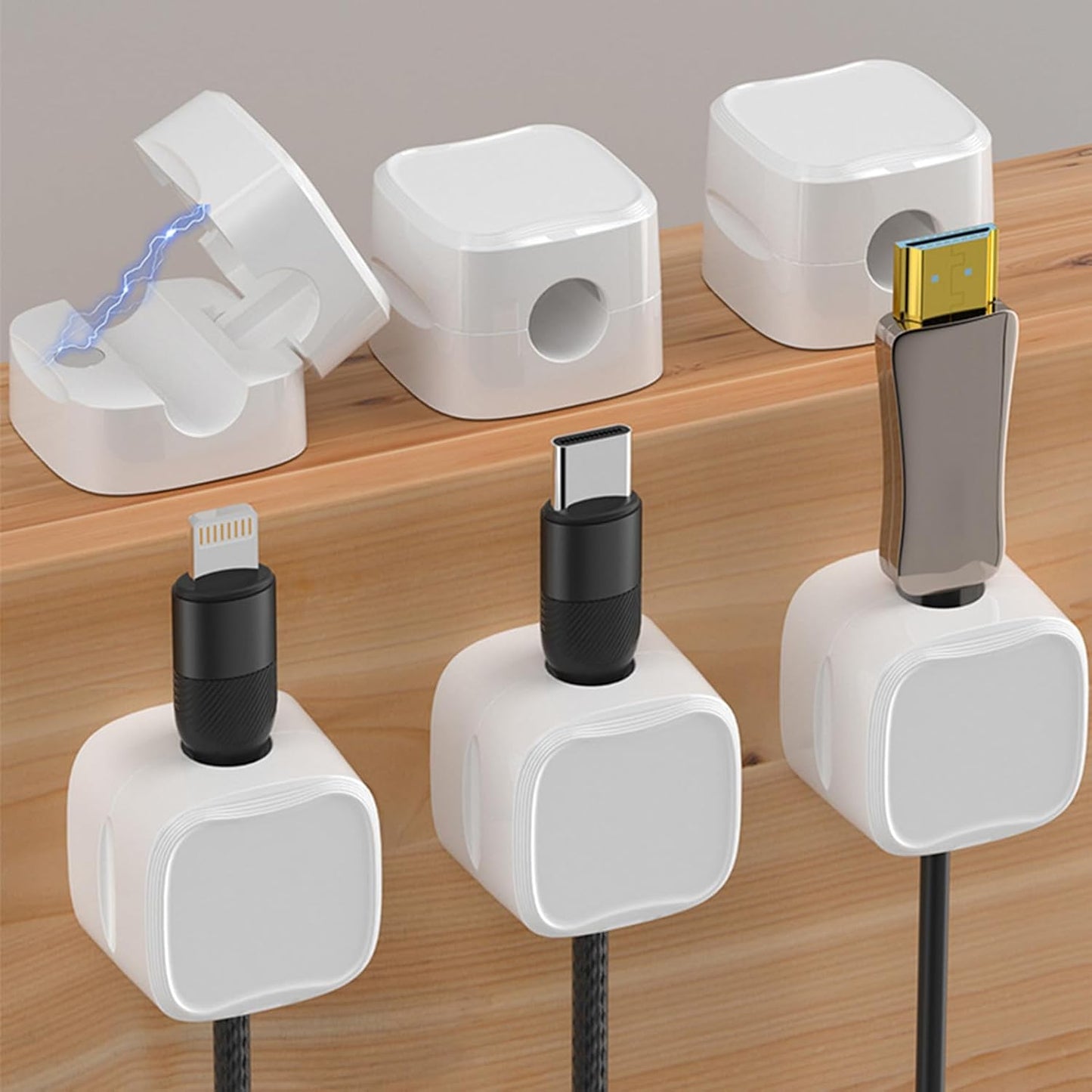 IFNOW 6 Pack Magnetic Cable Clips for Nightstand Black and White Self Adhesive Cord Holder Adjustable Clip for Desk, Nightstand, Phone Charger, Computer, Home, Office, Car
