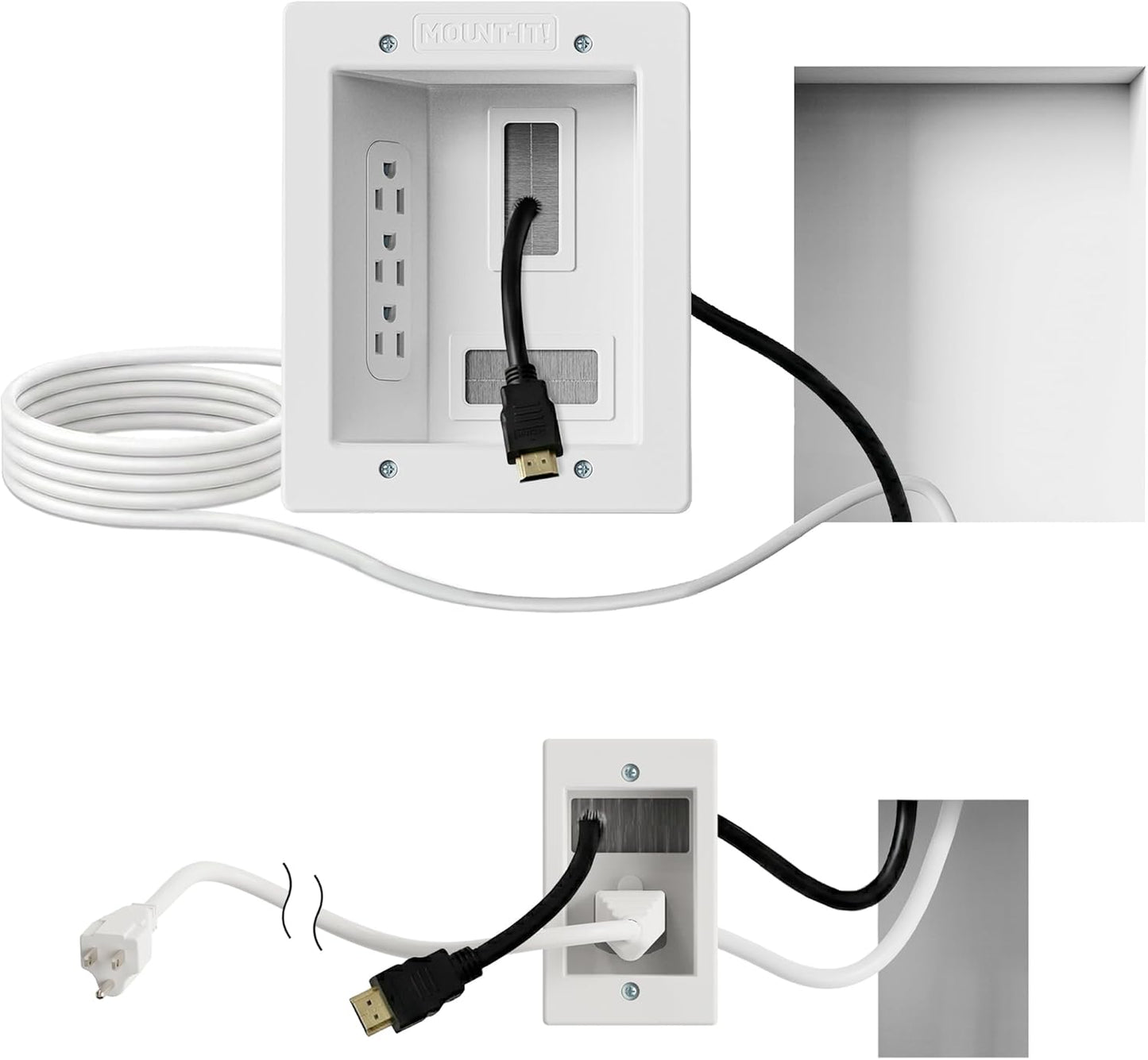 Mount-It! in-Wall TV Cable Concealer Kit with Recessed Power – Triple Outlet, 9ft Cord, and Hand Saw – Easy, Safe Cable Management for Organized TV and Home Theater Setups