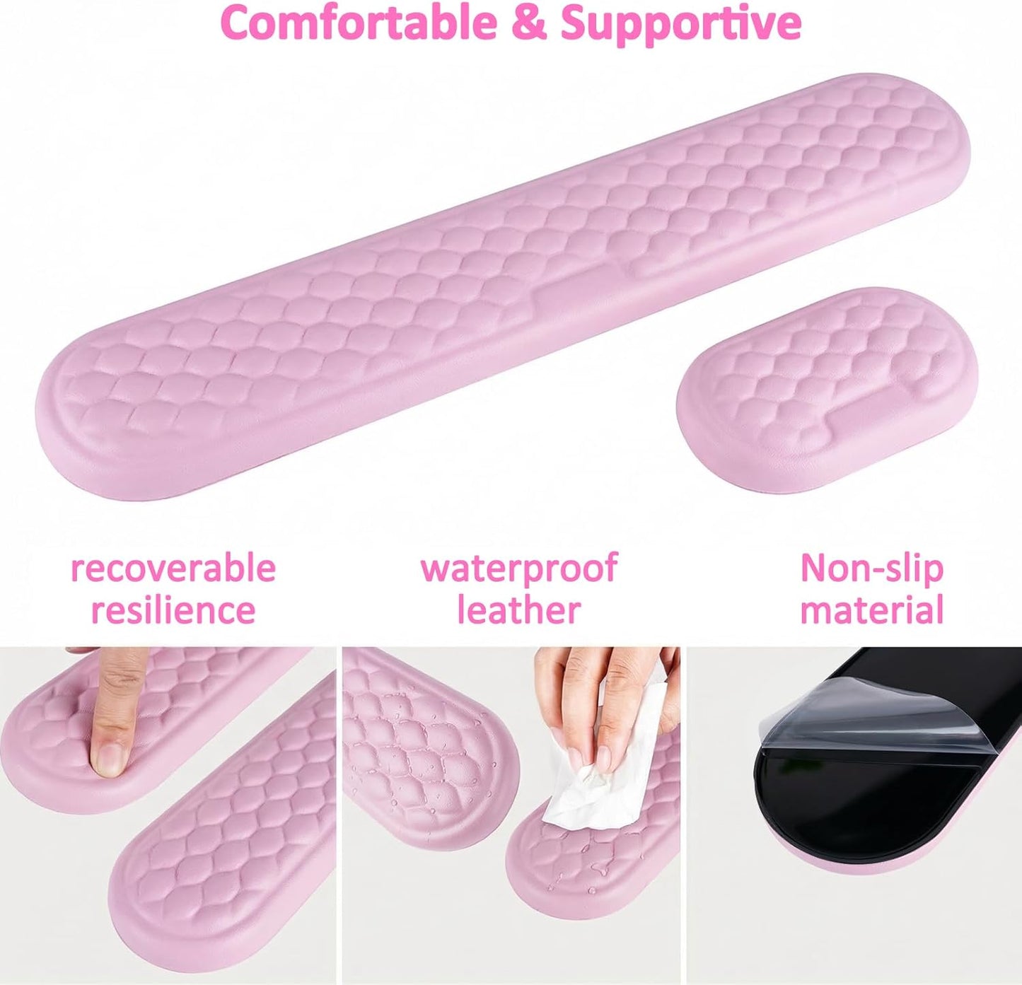 Ergonomic Keyboard and Mouse Wrist Rest Set - Memory Foam Support Pads, Non-Slip Desk Accessories for Office, Home, Gaming, Reduces Fatigue & Strain,Black