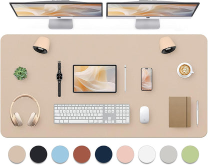 Bloss Leather Desk Pad and Keyboard Wrist Rest, Large Mouse Pad + Keyboard Pad+Mouse Wrist Support, Non-Slip Desk Mat Protector for Office, Home(31.5×15.7 Inches,Beige)