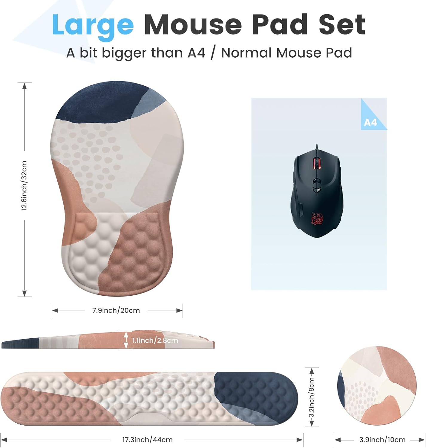 HAOCOO Keyboard Wrist Rest, Ergonomic Mouse Pad with Wrist Rest, 3 in 1 Keyboard and Mouse pad with Coaster Set, Memory Foam Wrist Support, Non-Slip PU Base for Home Office, Rose Gold Pink