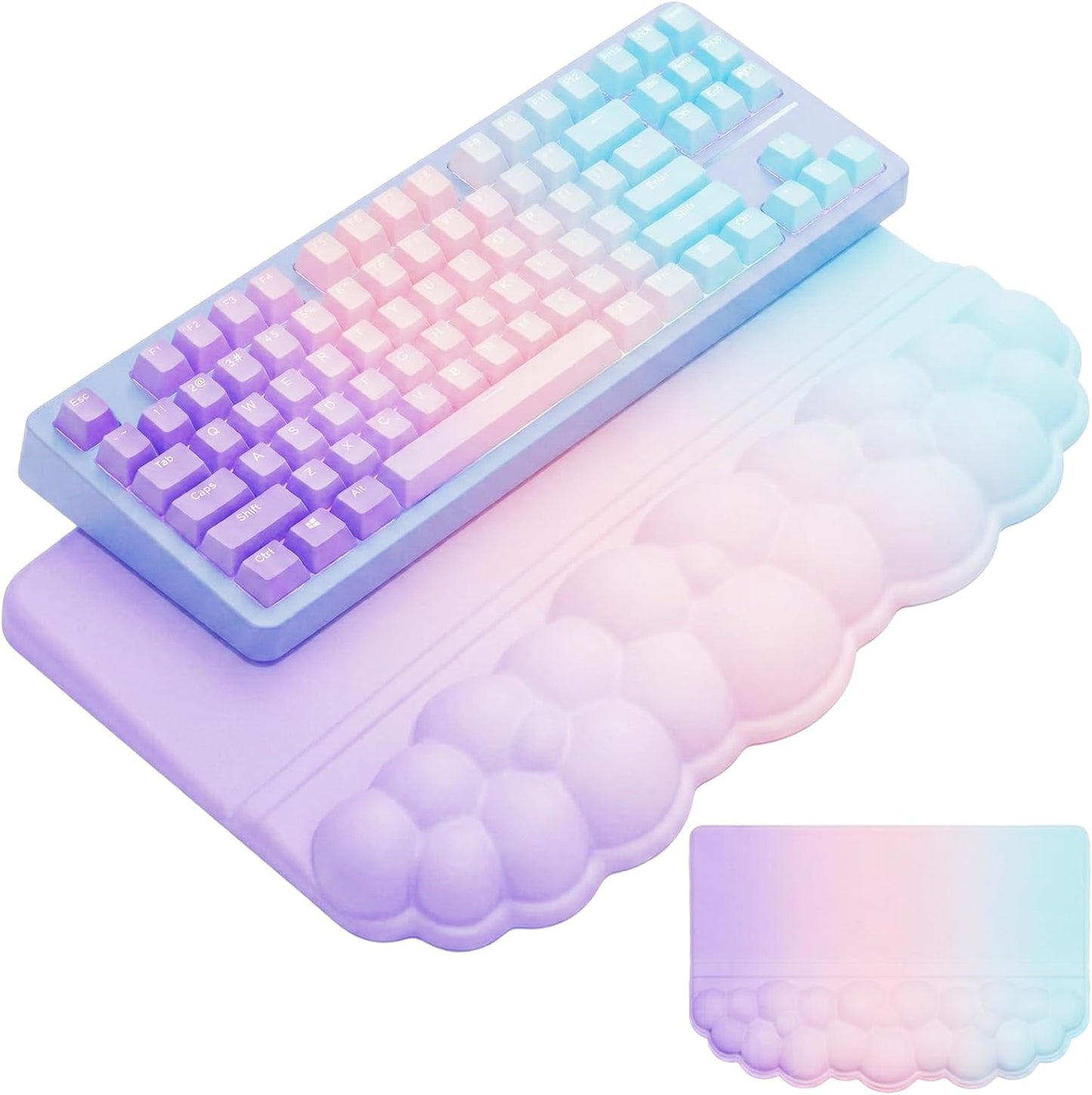 Computer Keyboard Stand Pad with Wrist Rest Purple Blue Cloud Keyboard Pad Support with Comfortable Galaxy Stars Wrist Pad Cute Girl Ergonomic Tilted Keyboard Riser Holder for Desktop Office Home