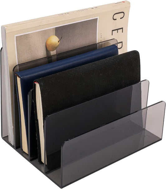 Sooyee File Organizer for Desk, Mail Organizer Countertop,4-Section File Holder for Home Office,Book Organizer,Acrylic Desk Organizer for Letter, Document, Notebook, Binder, Purse, Palette,Clear