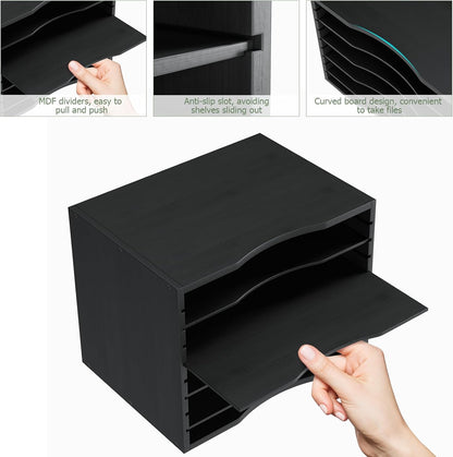 Bamjoy Bamboo 5 Tier Desktop Organizer, Paper Organizer Mail Sorter, File Holder Letter Document Storage with Adjustable Shelves for School Home Office, Natural