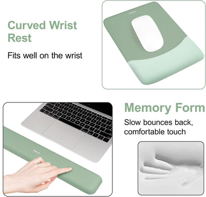 MOSISO Keyboard Mouse Pad Set, Large Gaming Mouse Pad&Rectangular Keyboard Wrist Rest&Mousepad with Wrist Rest&Coaster, Ergonomic Non-Slip&Easy Typing Pad with Curved Silicone Lining, Antique Green