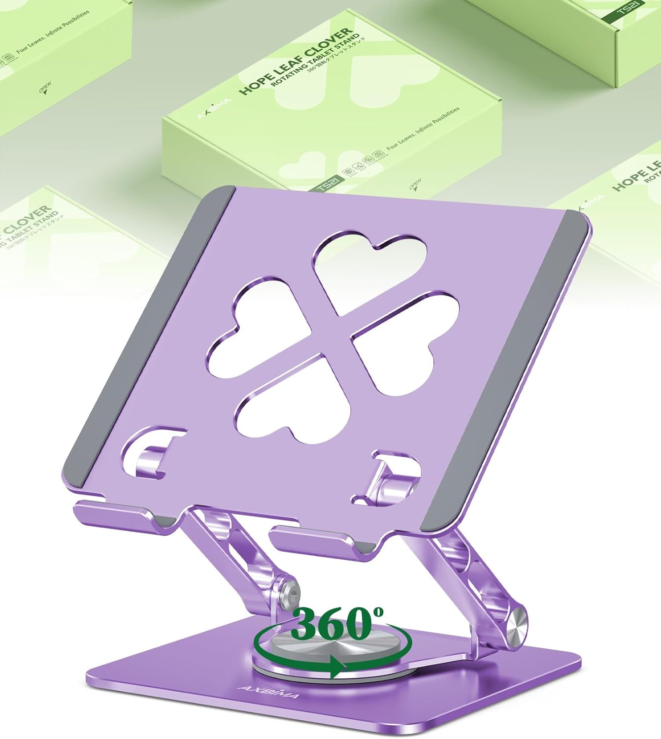 Tablet Stand for iPad,360° Rotating Desktop Holder - Aluminum Adjustable & Foldable Desk Holder for iPad Pro 12.9/11,Air 10.9,Samsung Tab S9,Portable Home/Office,Gift for Adults,Teens (Purple)