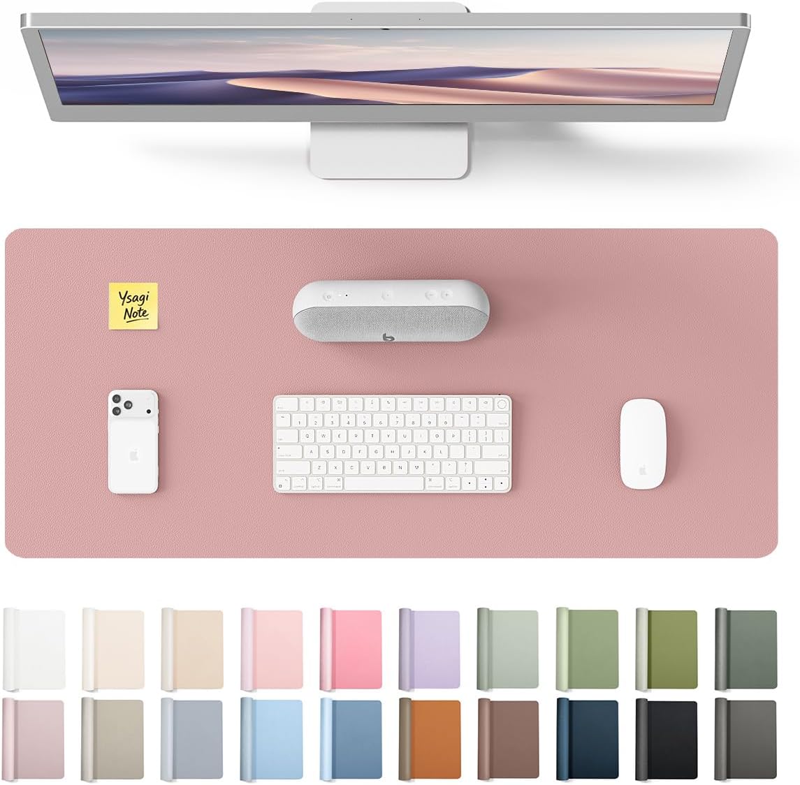 YSAGi Leather Desk Protector, Office Mat, Large Mouse Mat, Non-Slip PU Leather Blotter, Laptop Pad, Waterproof Writing Pad for Office and Home (Light Pink, 23.6" x 13.8") - Colors B