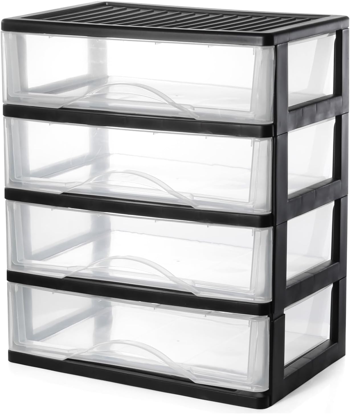 BYCY Medium 3 Drawer Plastic Clear Stacking Desktop Organizer for Office Supplies, Stackable Storage Drawers Storage Bins For Kitchen Cabinets, Pantry, Home Organization (Black, Medium 3Drawer)