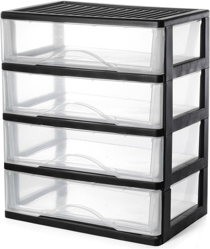 BYCY Medium 3 Drawer Plastic Clear Stacking Desktop Organizer for Office Supplies, Stackable Storage Drawers Storage Bins For Kitchen Cabinets, Pantry, Home Organization (Black, Medium 3Drawer)