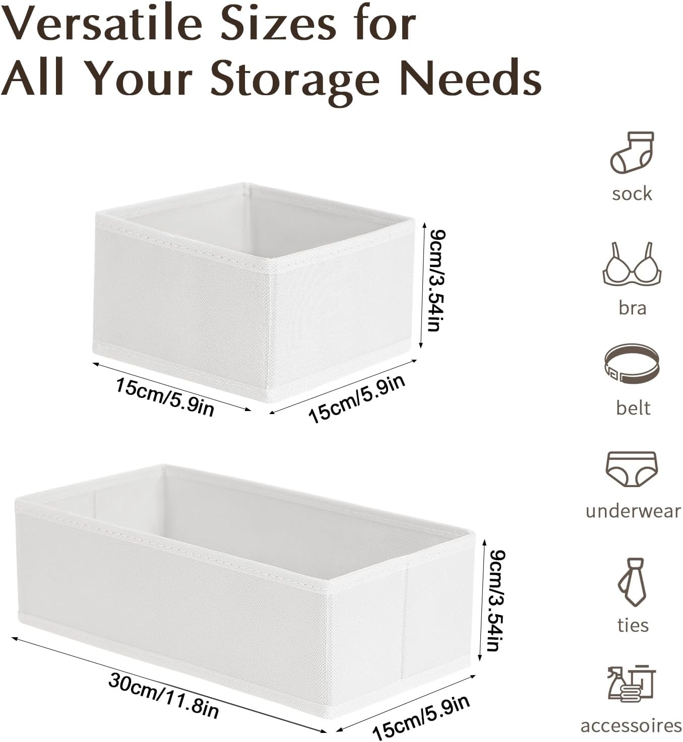 DIMJ Drawer Organizers Clothes, Dresser Organizer Bins for Baby Clothes,Underwear and Sock, Fabric Closet Organization and Storage Boxs, Drawer Dividers for Nursery, Clothing, Tie - 4 Pack, Beige