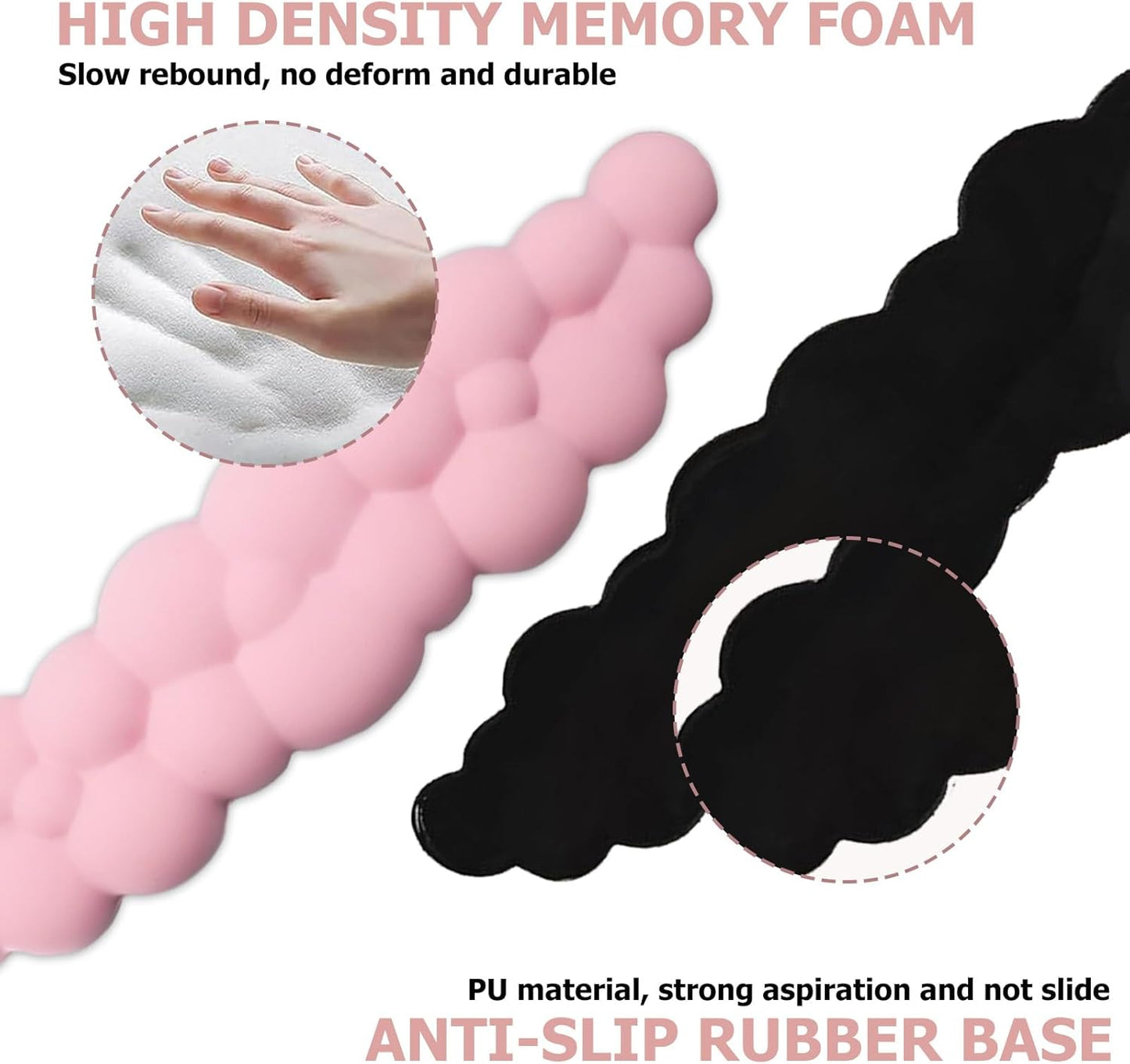 Ergonomic Keyboard Wrist Rest, PU Leather Memory Foam Cloud Wrist Rest for Computer Keyboard, Mouse Wrist Rest and Keyboard Pad for Gaming, Office, Computer, Laptop, Typing Pain Relief, Pastel Pink