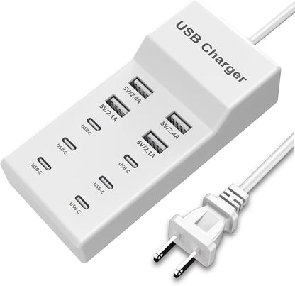 Desk USB Charger, 10 Port USB Charging Station, USB Wall Charger Station with USB-A, Organizer Charging Dock, Charger Power Adapter for Multiple Devices(US Plug)