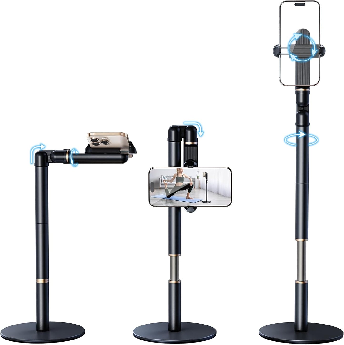 Retractable Phone Stand for Desk,10.2-24.4in Height Adjustable Rotating Phone Holder for Recording,Aluminium Overhead Phone Mount for iPhone & 4.7-7in Cell Phones