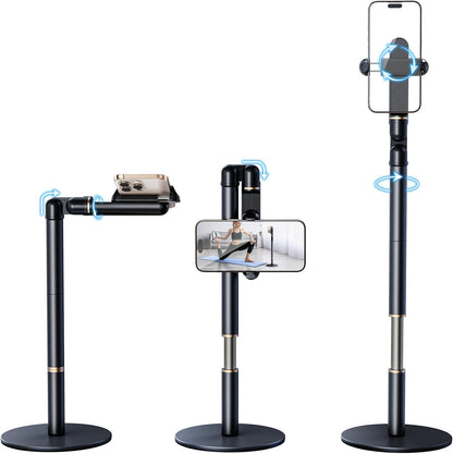 Retractable Phone Stand for Desk,10.2-24.4in Height Adjustable Rotating Phone Holder for Recording,Aluminium Overhead Phone Mount for iPhone & 4.7-7in Cell Phones