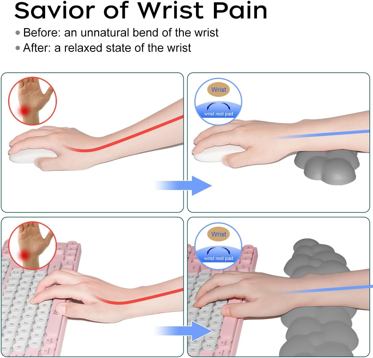 JIKIOU Upgrade Leather Cloud Keyboard Wrist Rest, Cloud Wrist Rest with Non-Slip PU Base, Comfortable Memory Foam Wrist Rest for Computer Laptop Mac Gaming Office and Pain Relief Christmas Wish Gift