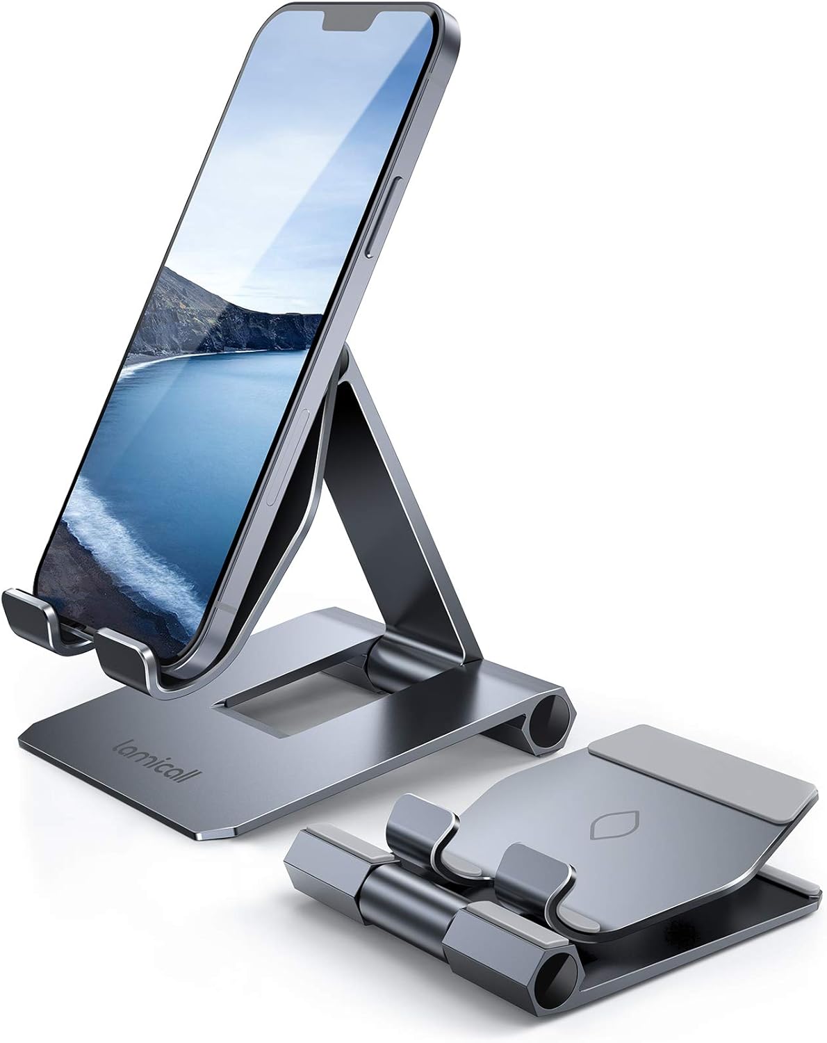 Lamicall Aluminum Metal Adjustable Cell Phone Stand Desk - Heavy Duty Metal Foldable Desktop Phone Holder, Cradle, Dock, for iPhone 16 15 14, Plus, Pro, Pro Max, 13 12 X XS,4-11'' Phone Sliver