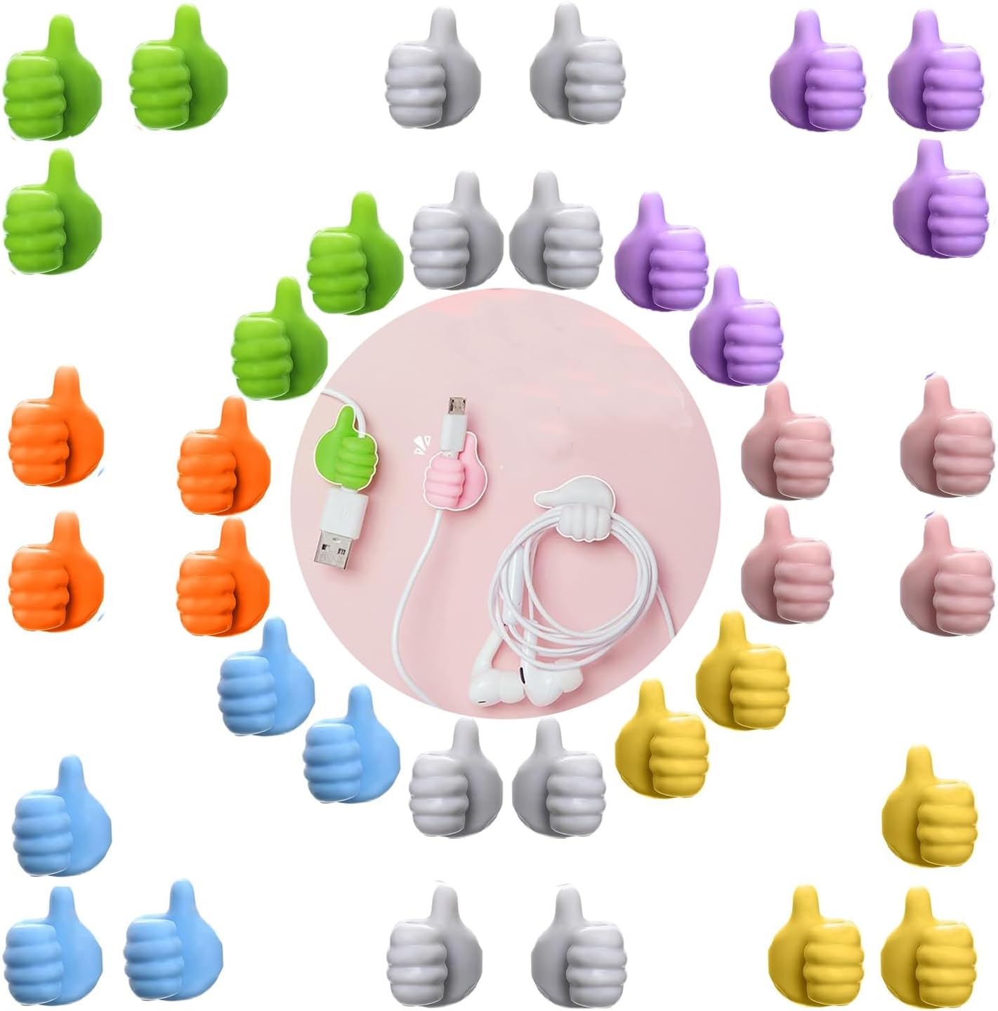 50Pcs Creative Silicone Thumb Up Wall Hook, Self Adhesive Cable Clips, Funny Cord Holders for Cables, Wall Decoration Hook Home/Office Data Cable Clip Wire Desk Organizer