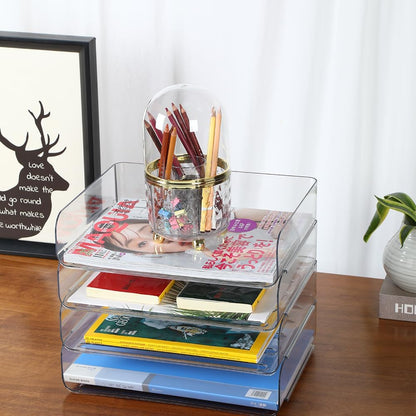 3 Tiers Stackable A4 Paper Trays, Office Desk File Holder, Tidy File Document Letter Book Paper Organizer (3 Tiers,Clear)