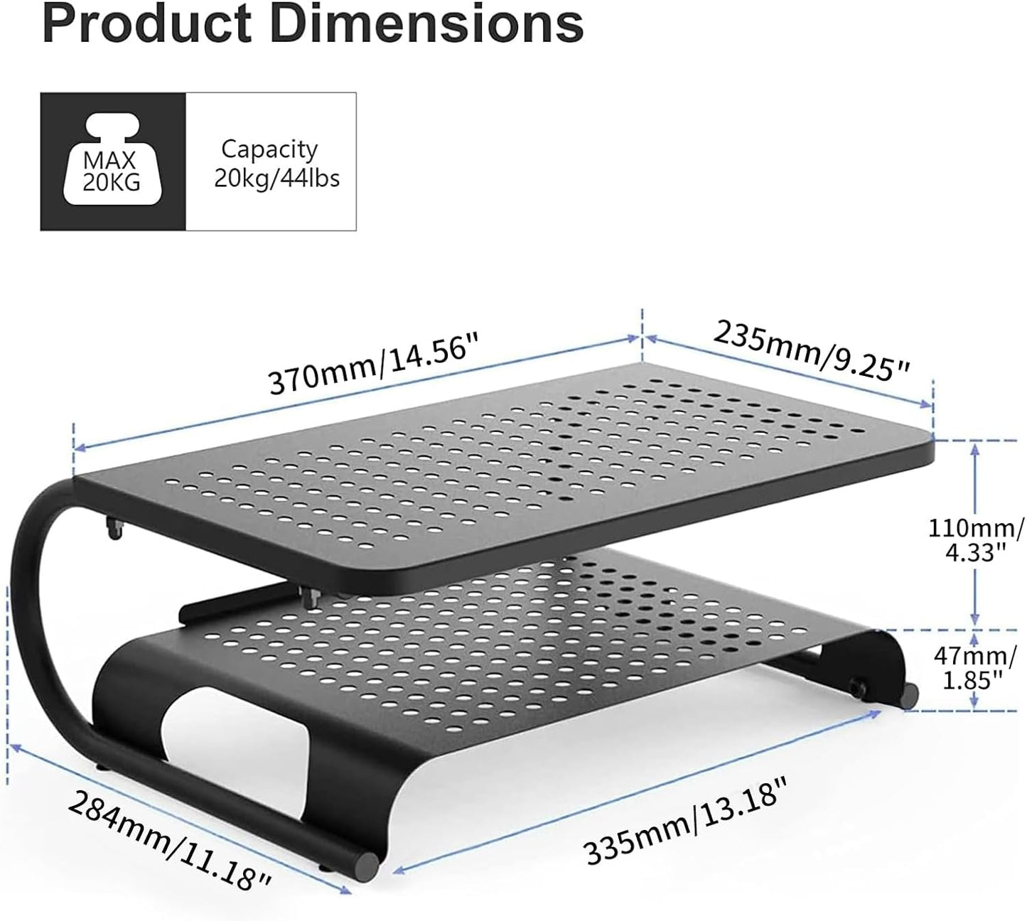suptek Monitor Stand Riser for Computer,Laptop,Printer, Notebook and All Flat Screen Display with Vented Metal Platform and 4 Inches Height Underneath Storage (MST004)
