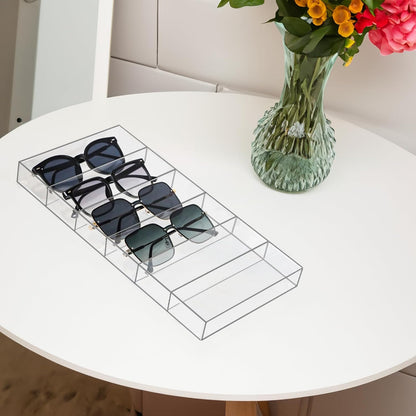 ZEXALOR Clear Drawer Organizer, 6 Sections Eyeglass Sunglasses Organizer Holder, Drawer Dividers Office Desk Tray Bathroom Makeup Jewelry Trays (14×7×1.2")