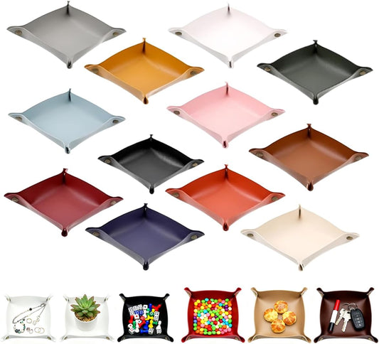 Leather Valet Tray 12 Pcs,Stylish Valet Tray Organizer for Keys,Wallets,Jewelry,Phone,Coin Watch and More,Leather Valet Trays 12 Colors Catchall for Entryway Desk Portable Accessories