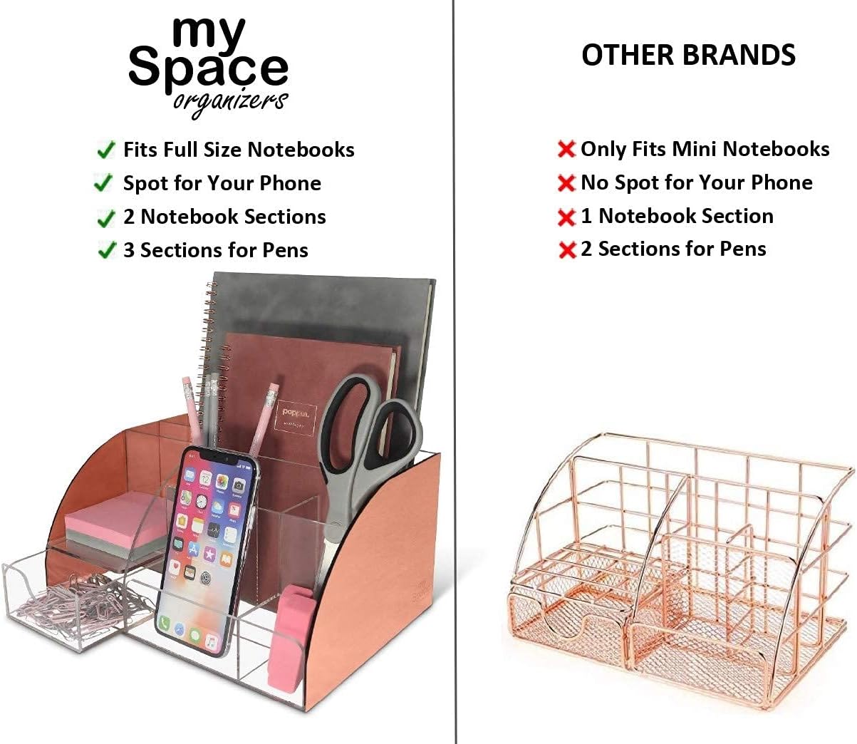 My Space Organizers Clear Acrylic Desk Oganizer, 9 Compartments, Office Supplies and Desk Accessories Organizer, Home Decor Desktop Organizer (Clear)