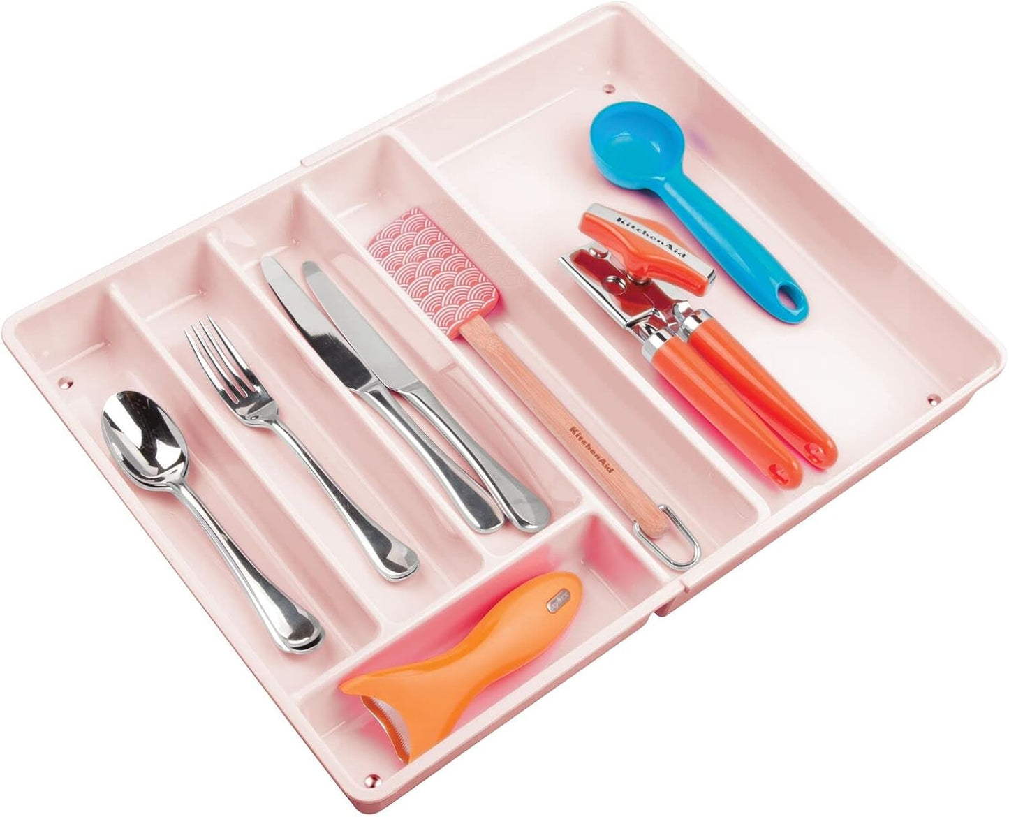 mDesign Adjustable, Expandable Plastic Kitchen Cabinet Drawer Storage Organizer Tray - for Storing Organizing Cutlery, Spoons, Cooking Utensils, Gadgets - 2" High - Clear
