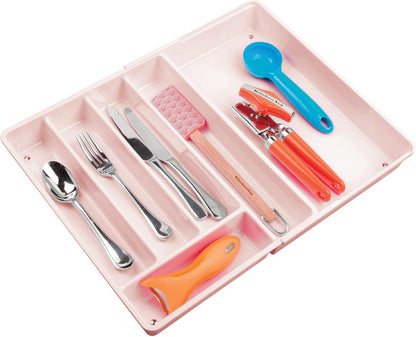 mDesign Adjustable, Expandable Plastic Kitchen Cabinet Drawer Storage Organizer Tray - for Storing Organizing Cutlery, Spoons, Cooking Utensils, Gadgets - 2" High - Clear