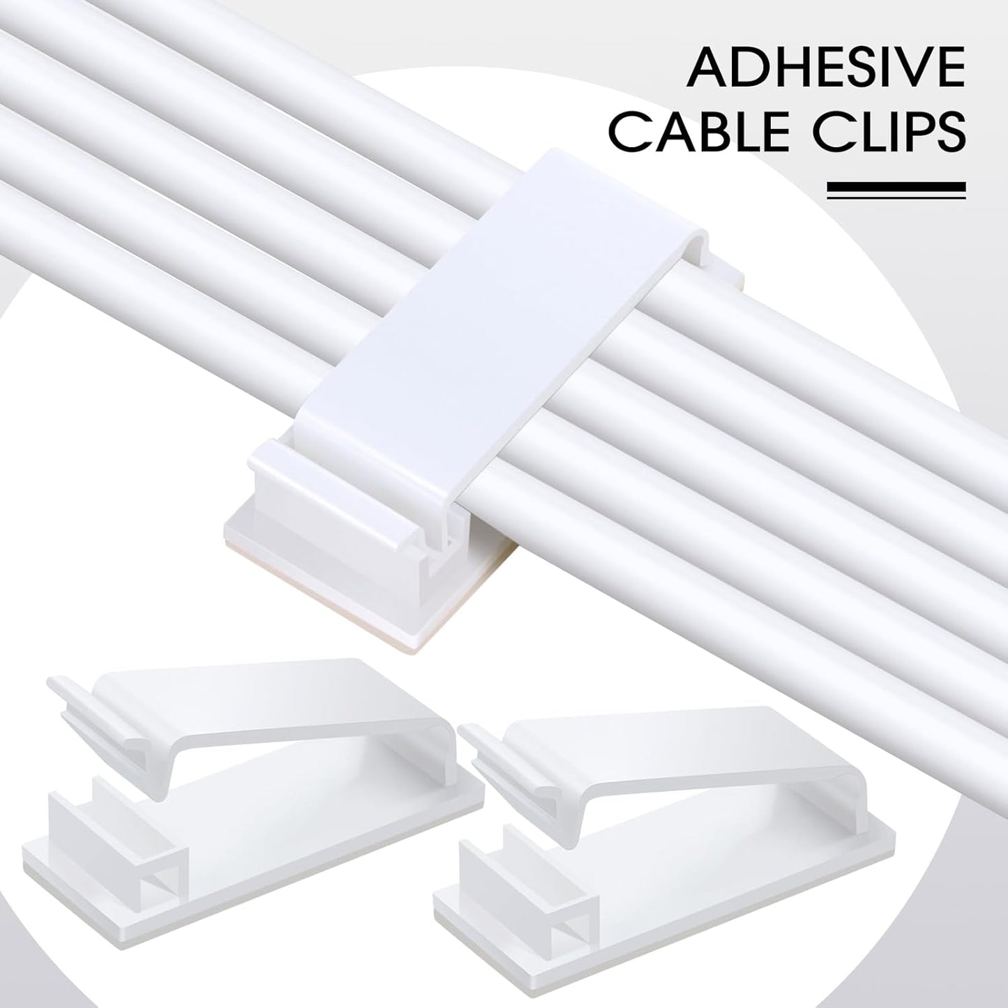 Hicarer 100 Pcs Adhesive Cable Clips Wire Clips Management Wire Cable Holder Clamps Tie Cord Holder for Car Outdoor Wall String Lights Desk Home Office(Small, White)