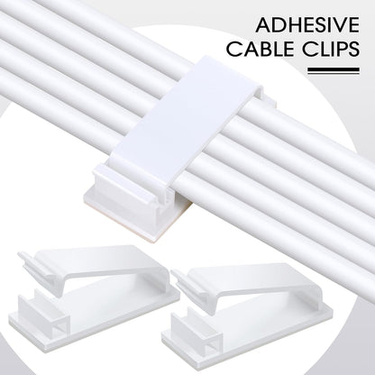 Hicarer 100 Pcs Adhesive Cable Clips Wire Clips Management Wire Cable Holder Clamps Tie Cord Holder for Car Outdoor Wall String Lights Desk Home Office(Small, White)