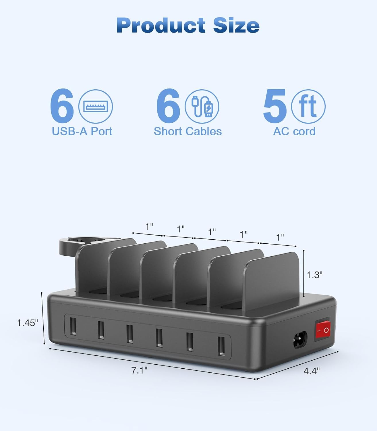 CREATIVE DESIGN Charging Station for Multiple Devices, 50W 6 Ports Charging Dock with 6 Cables Compatible with Cellphone,Tablet, Kindle, Apple Watch and Other Electronic