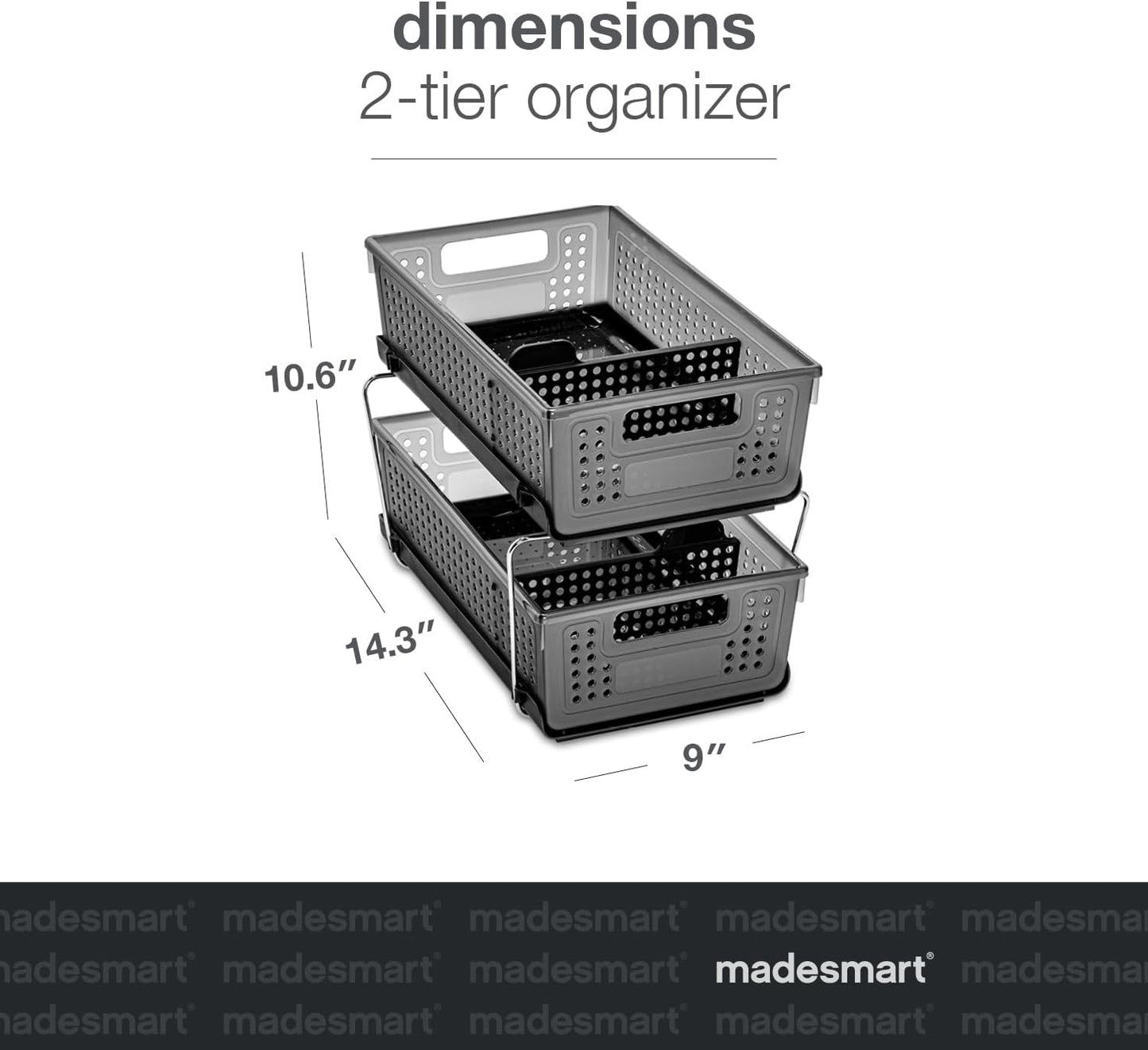madesmart Two-Tier Bathroom Cabinet Organizer, Sliding Drawer Storage for Bottles, Sponges & Cleaning Supplies, Blue